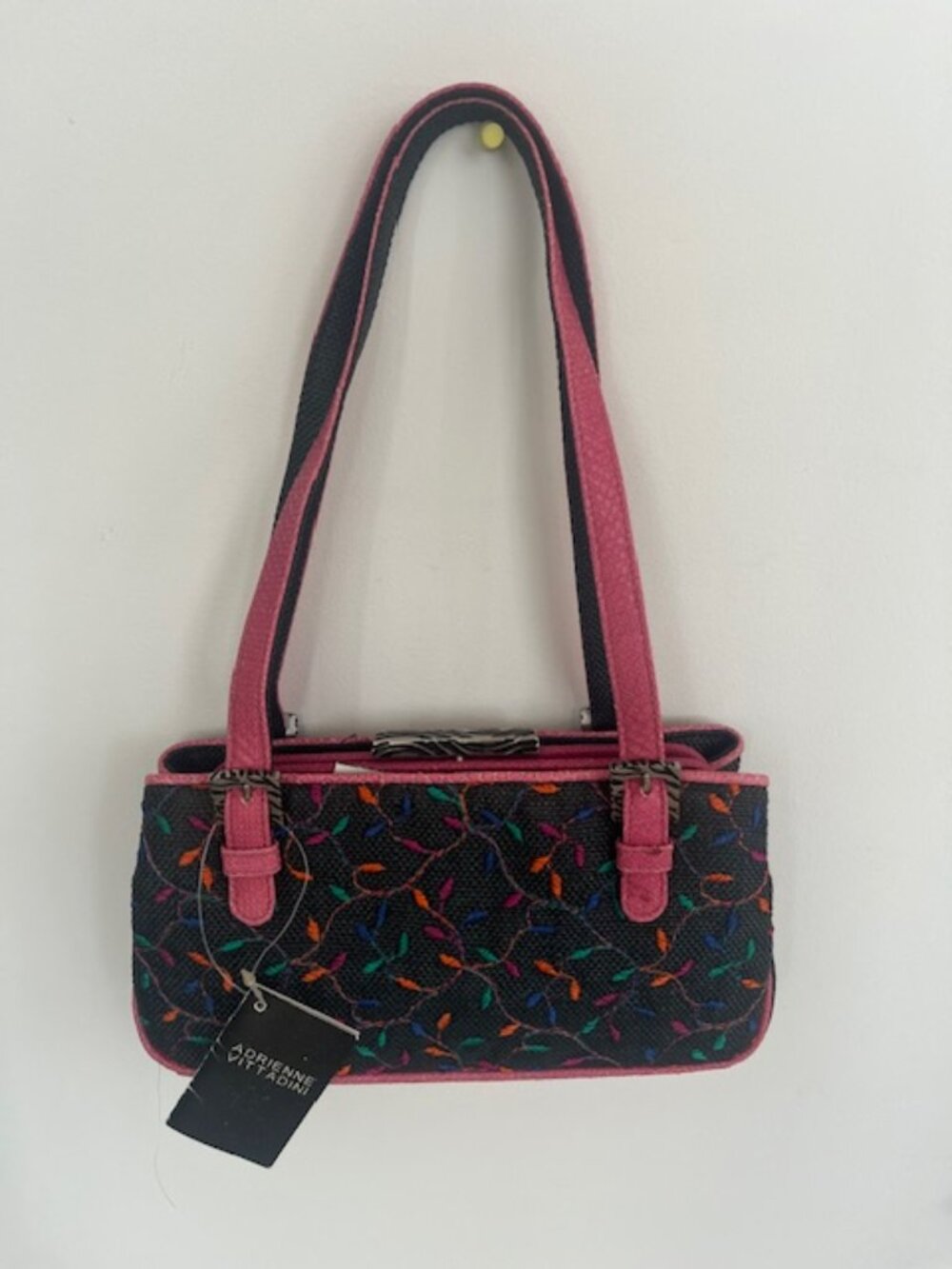 Vintage Adrienne Vittadini flower embroidered woven purse